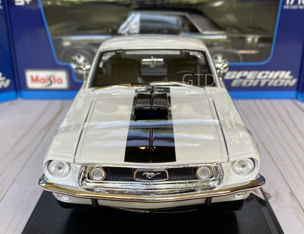 1968 White Ford Mustang GT Cobra Jet front top angled view GTD