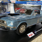 1968 Ford Mustang blue with black racing stripe