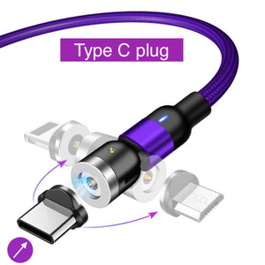 Type C Samsung Android Magnetic 540 degree Rotating Rotational Charger Cable Purple