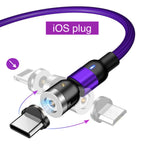 iOS iPhone Magnetic 540 degree Rotating Rotational Charger Cable Purple