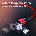 iOS iPhone Micro USB Type C Samsung Android 3-in-1 Magnetic 540 degree Rotating Rotational Charger Cable Red