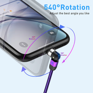 iOS iPhone Micro USB Type C Samsung Android 3-in-1 Magnetic 540 degree Rotating Rotational Charger Cable Purple 180 360 degree rotation