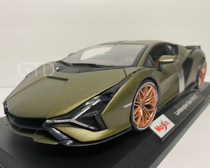 Maisto Diecast 1/18th scale Green Lamborghini Sian FKP 37 model car front left view GTD