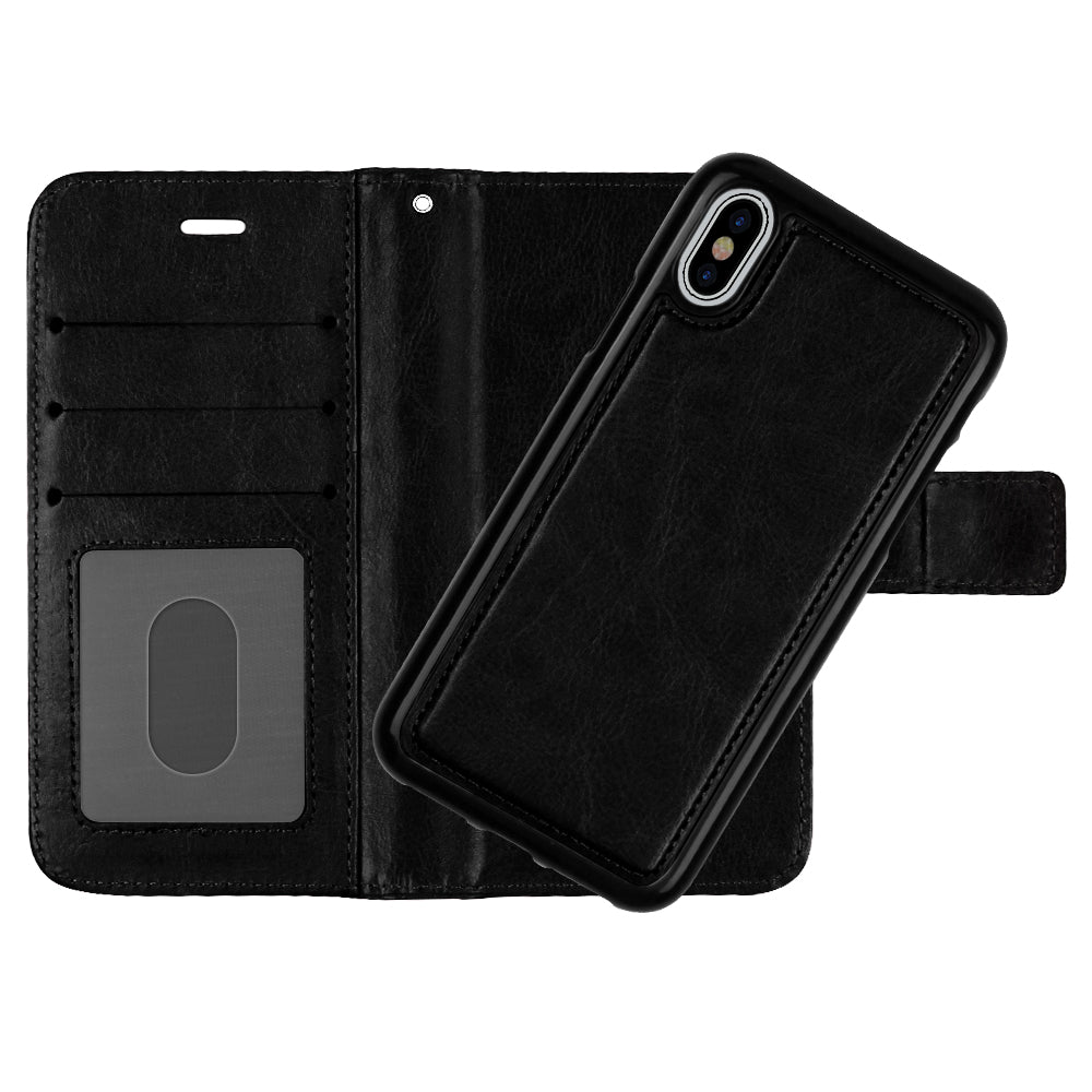 iPhone Vegan Leather Detachable Magnetic Wallet Phone Case Black